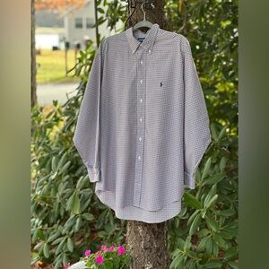 Ralph Lauren Brown& White with light blue lines- Gingham Shirt- Classic/ Cotton